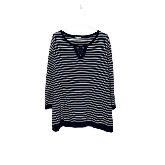 Talbots Womens Pullover Striped Knitted Sweater 3/4 Sleeves Blue White Size 2X - Picture 1 of 5